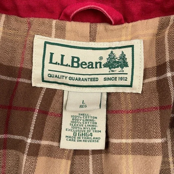LL Bean Jacket Womens Large Red Adirondack Barn Chore Field Coat Flannel Lined - Picture 5 of 10
